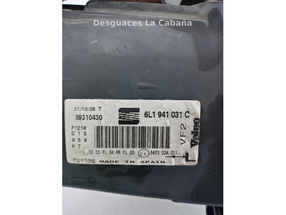 6L1941031C FARO IZQUIERDO SEAT IBIZA III (6L1) |Desguaces La Cabaña