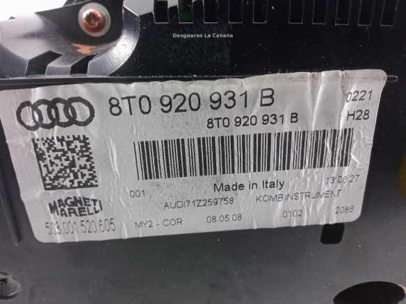 8T0920931B CUADRO INSTRUMENTOS AUDI A5 (8T3) |Desguaces La Cabaña
