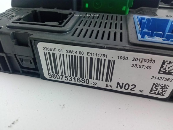 9807531680 CAJA FUSIBLES INTERIOR (BSI) PEUGEOT 208 |Desguaces La Cabaña