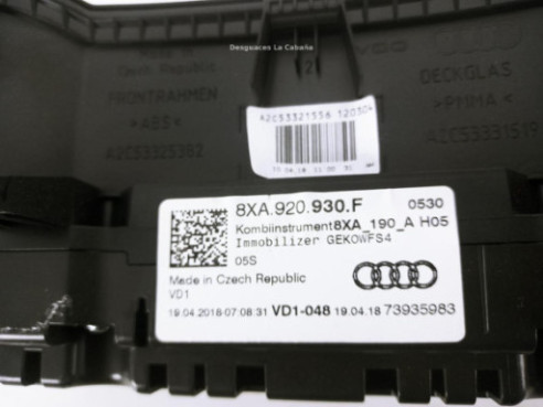 8XA920930F CUADRO INSTRUMENTOS AUDI A1 Sportback (8XA, 8XF) |Desguaces La Cabaña