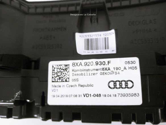8XA920930F CUADRO INSTRUMENTOS AUDI A1 Sportback (8XA, 8XF) |Desguaces La Cabaña