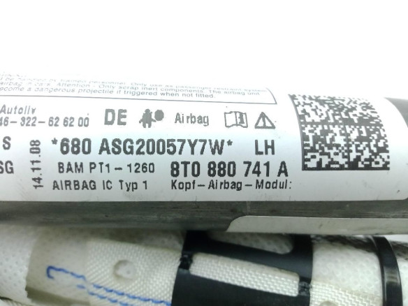 8T0880741A AIRBAG CORTINA IZQ AUDI A5 (8T3) |Desguaces La Cabaña