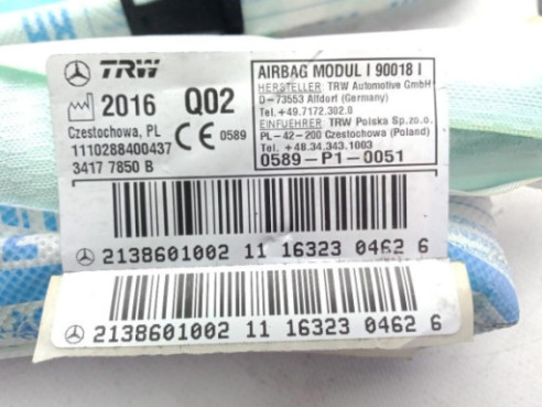 2138601002 AIRBAG CORTINA DER MERCEDES BENZ CLASE E (W213)|Desguaces La Cabaña