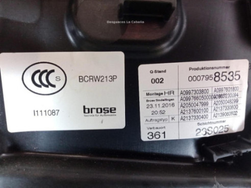 A2137306805  ELEVALUNAS PUERTA LAT TRA DER MERCEDES BENZ CLASE E (W213)|Desguaces La Cabaña