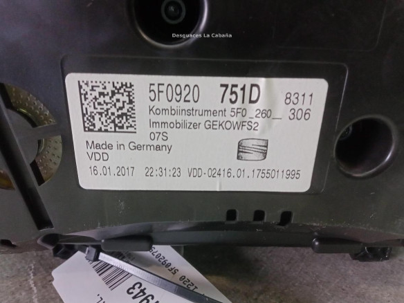 5F0920751D CUADRO INSTRUMENTOS SEAT LEON ST (5F8)|Desguaces La Cabaña