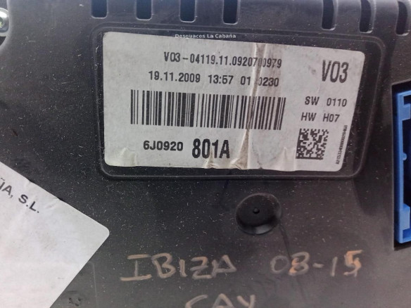 6J0920801A, CUADRO INSTRUMENTOS SEAT IBIZA IV (6J5, 6P1)|Desguaces La Cabaña