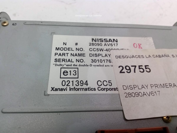 28090AV617, DISPLAY NISSAN PRIMERA Hatchback (P12)|Desguaces La Cabaña