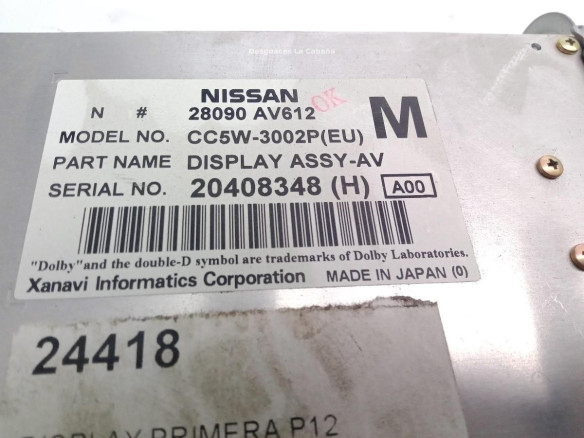 28090AV612M, DISPLAY NISSAN PRIMERA Hatchback (P12)|Desguaces La Cabaña