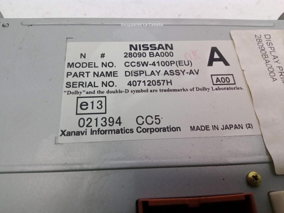 28090BA000A, DISPLAY NISSAN PRIMERA Hatchback (P12)|Desguaces La Cabaña