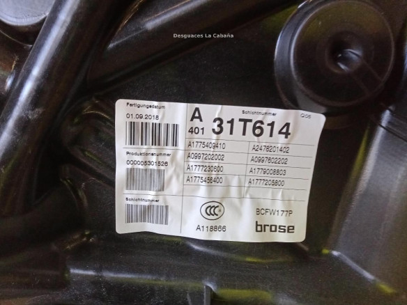 A1777205800  ELEVALUNAS PUERTA LAT DEL DER MERCEDES BENZ CLASE A (W177)|Desguaces La Cabaña