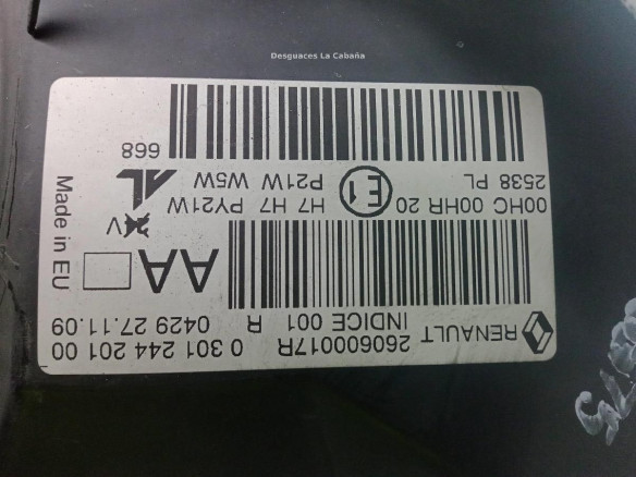 260300017 FARO DERECHO RENAULT MEGANE III Grandtour (KZ0/1)|Desguaces La Cabaña