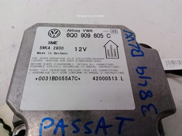 6Q0909605C, CENTRALITA AIRBAG VW PASSAT (3B3)|Desguaces La Cabaña