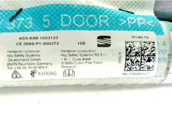 5F4880742 AIRBAG CORTINA DER SEAT LEON (5F1)|Desguaces La Cabaña