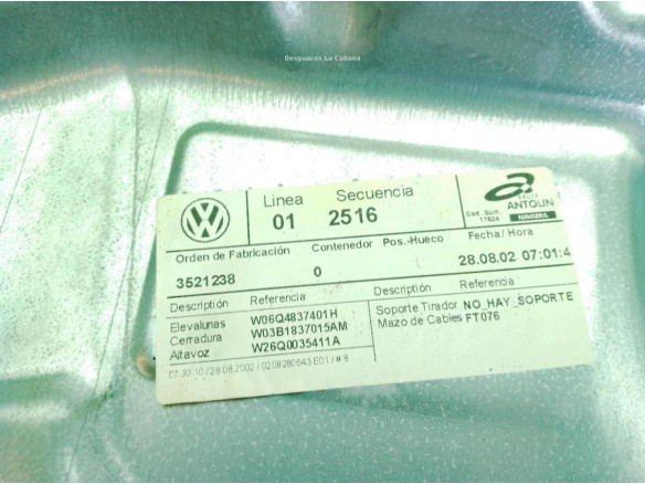 3521238 ELEVALUNAS PUERTA LAT DEL IZQ VW POLO (9N_)|Desguaces La Cabaña