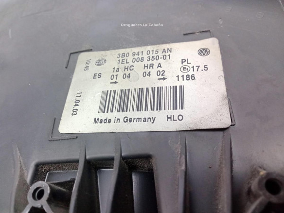 3B0941015AN FARO IZQUIERDO VW PASSAT (3B3)|Desguaces La Cabaña
