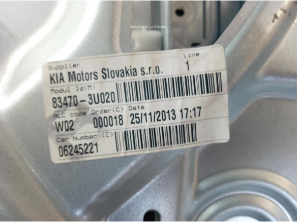 834703u020 ELEVALUNAS PUERTA LAT TRA IZQ KIA SPORTAGE (SL)|Desguaces La Cabaña