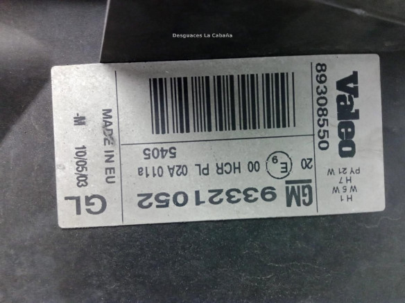 93321052 FARO IZQUIERDO OPEL MERIVA A Limusina (X03)|Desguaces La Cabaña