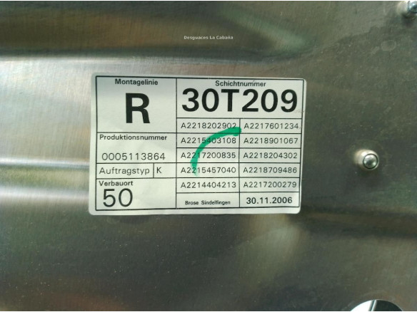 ELEVALUNAS PUERTA LAT DEL DER MERCEDES BENZ CLASE S (W221)|Desguaces La Cabaña