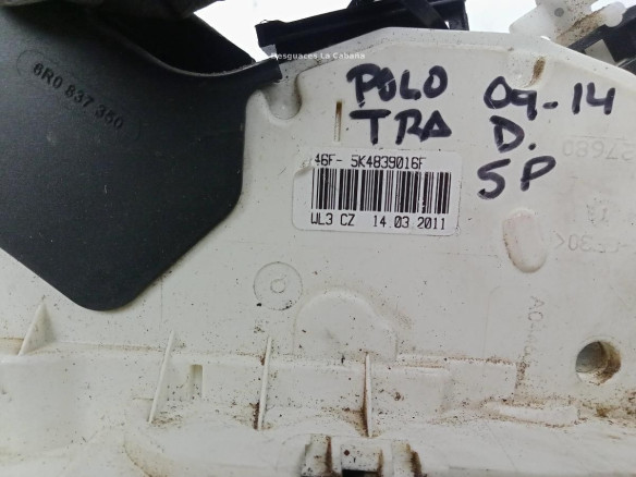 5K4839016F CERRADURA PUERTA LAT TRA DER VW POLO (6R1, 6C1)|Desguaces La Cabaña