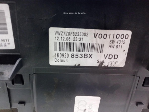 1K0920853BX, CUADRO INSTRUMENTOS VW GOLF V (1K1)|Desguaces La Cabaña