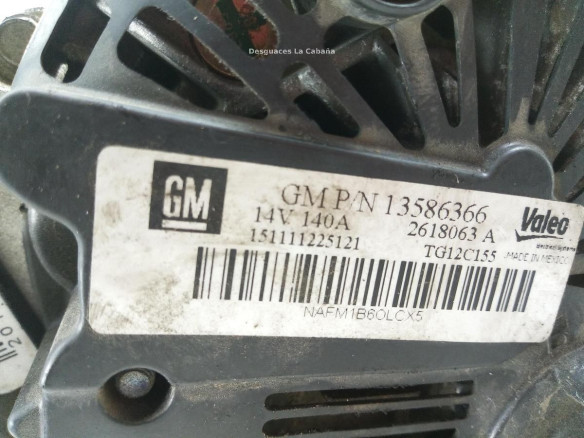 13586366 ALTERNADOR OPEL INSIGNIA A (G09) |Desguaces La Cabaña