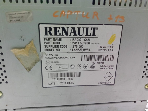 281150198R NAVEGADOR RENAULT CAPTUR (J5_, H5_)|Desguaces La Cabaña