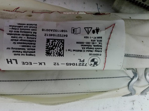 722104512 AIRBAG CORTINA IZQ BMW 1 (F20)|Desguaces La Cabaña