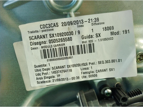 0000071754404 ELEVALUNAS PUERTA LAT DEL IZQ ALFA ROMEO GIULIETTA (940_)|Desguaces La Cabaña
