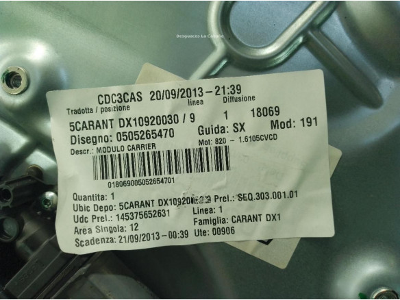 0000071754403 ELEVALUNAS PUERTA LAT DEL DER ALFA ROMEO GIULIETTA (940_)|Desguaces La Cabaña