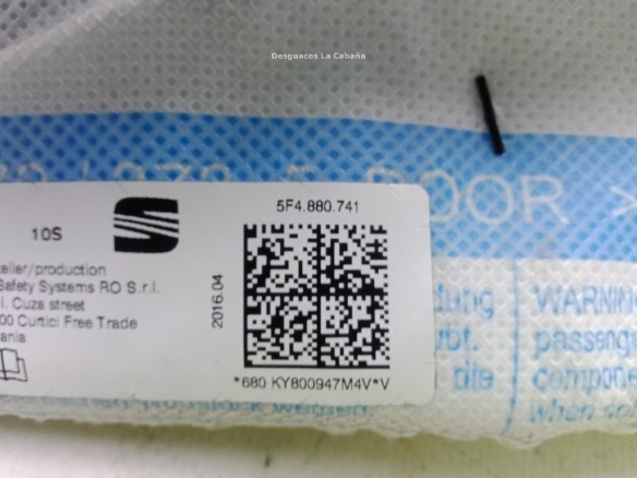 5F0880741 AIRBAG CORTINA IZQ SEAT LEON (5F1) |Desguaces La Cabaña