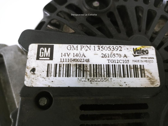 13505392 ALTERNADOR CHEVROLET AVEO Fastback (T300) |Desguaces La Cabaña