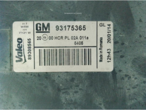 93175365 FARO DERECHO OPEL MERIVA A Limusina (X03)|Desguaces La Cabaña