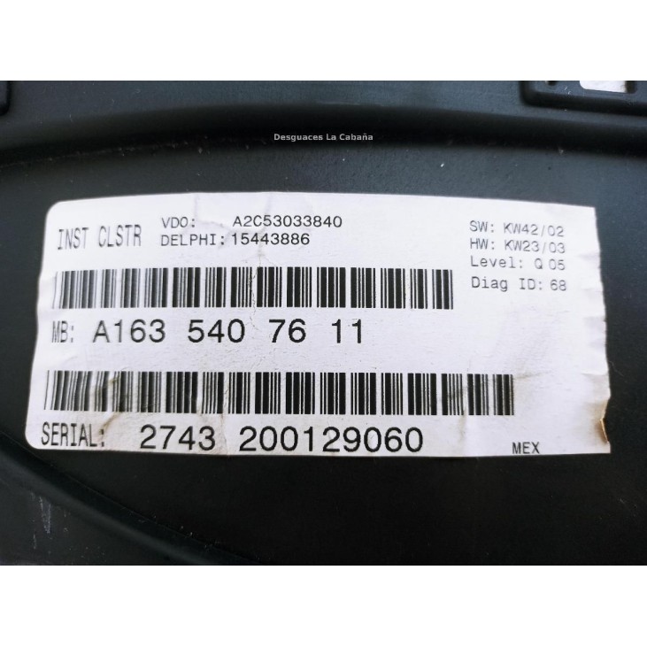 A1635407611 CUADRO INSTRUMENTOS MERCEDES BENZ CLASE M (W163) |Desguaces La Cabaña
