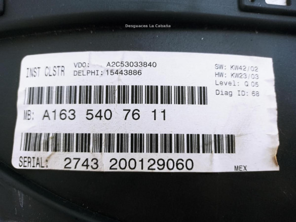 A1635407611 CUADRO INSTRUMENTOS MERCEDES BENZ CLASE M (W163) |Desguaces La Cabaña