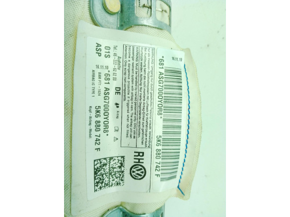 5K6880742F AIRBAG CORTINA DER VW GOLF VI (5K1)|Desguaces La Cabaña