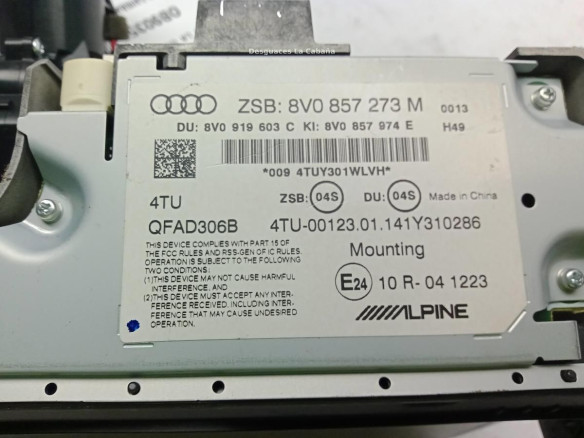 8V0857273P 6PS PANTALLA MULTIMEDIA AUDI A3 Sportback (8VA, 8VF)|Desguaces La Cabaña