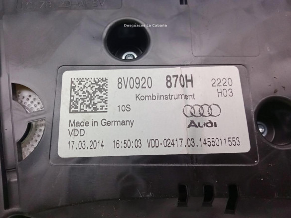 8V0920870B CUADRO INSTRUMENTOS AUDI A3 Sportback (8VA, 8VF)|Desguaces La Cabaña