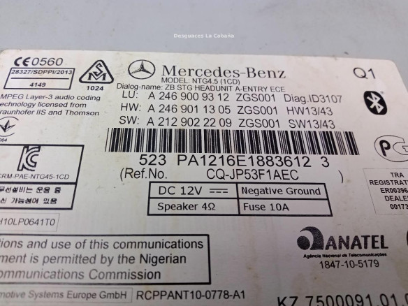 A2469009312 MODULO RADIO MERCEDES BENZ CLASE A (W176)|Desguaces La Cabaña