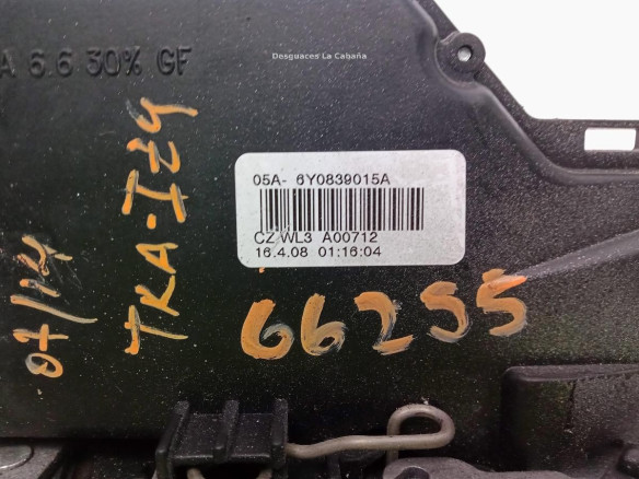 6Y0839015A CERRADURA PUERTA LAT TRA IZQ SKODA FABIA II (542)|Desguaces La Cabaña
