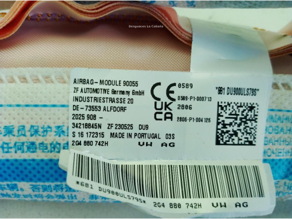 2G4880742H AIRBAG CORTINA DER VW TAIGO (CS1)|Desguaces La Cabaña