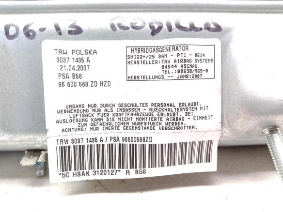 96600568ZD AIRBAG RODILLA CITROEN C4 Picasso I Limusina (UD_) |Desguaces La Cabaña
