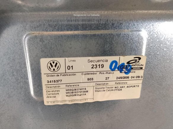   ELEVALUNAS PUERTA LAT DEL IZQ VW POLO (9N_)|Desguaces La Cabaña