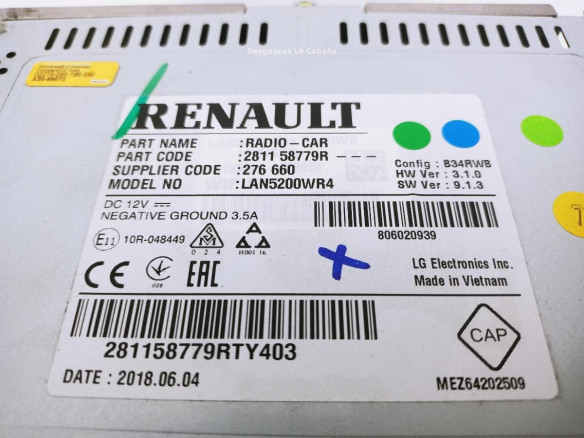 281158779R PANTALLA MULTIMEDIA RENAULT CAPTUR (J5_, H5_)|Desguaces La Cabaña