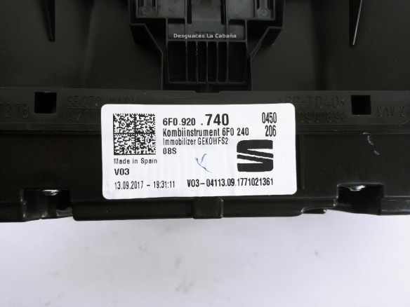 6F0920740 CUADRO INSTRUMENTOS SEAT IBIZA V (KJ1)|Desguaces La Cabaña