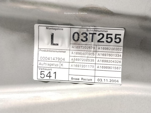 A1697200979 ELEVALUNAS PUERTA LAT DEL IZQ MERCEDES BENZ CLASE A (W169)|Desguaces La Cabaña