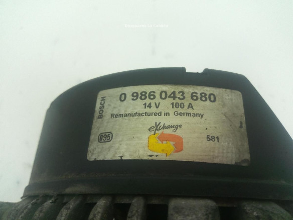 0986043680, ALTERNADOR OPEL VECTRA B (J96) |Desguaces La Cabaña