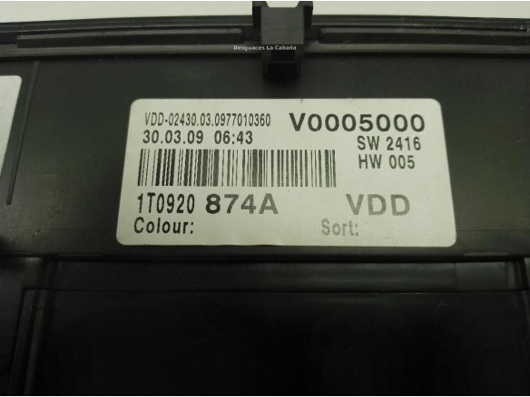 1T0920874A, CUADRO INSTRUMENTOS VW CADDY III Furgón (2KA, 2KH, 2CA, 2CH)|Desguaces La Cabaña
