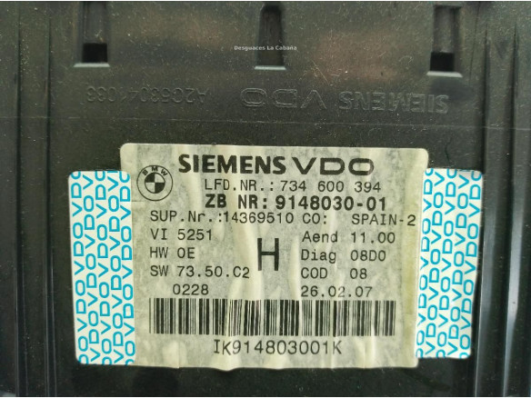 62109316127, 914803001 CUADRO INSTRUMENTOS BMW 3 (E90)|Desguaces La Cabaña