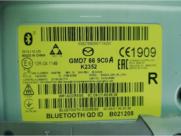 GMD7669C0A PANTALLA MULTIMEDIA MAZDA 6 Ranchera familiar (GJ, GL)|Desguaces La Cabaña