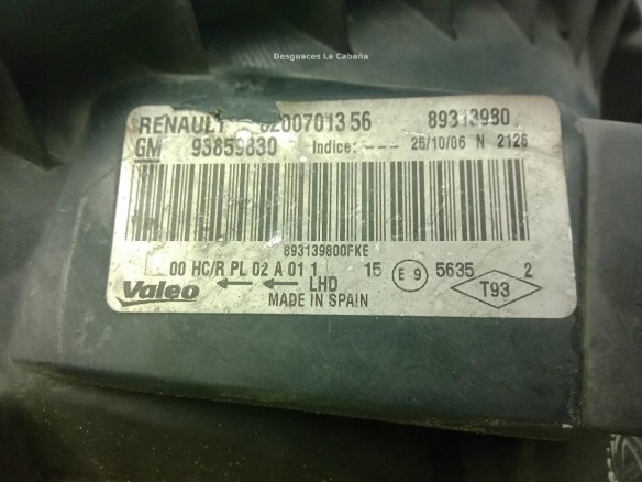 8200701356 FARO DERECHO NISSAN PRIMASTAR Autobús (X83)|Desguaces La Cabaña